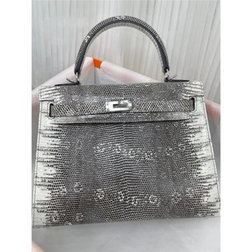 進口蜥蜴皮凱莉包25寸時尚女包手提單肩包手縫蠟線真皮女士包