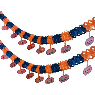摩達客 COSPLAY派對 南瓜拉花拉條 萬聖掛件佈置裝飾 總長約3.5m  南瓜橘 + 黑  1組