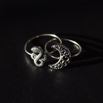 蛇形月亮戒指 925 純銀 疊戴戒指