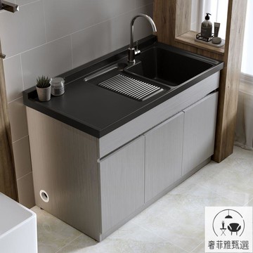 不銹鋼陽臺洗衣池洗衣池帶搓板洗手洗衣石英石一體家用組合落地櫃 SFY/81洗臉盆 公司貨 保售後 快速出貨