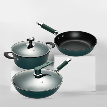 炒鍋不粘鍋家用燃氣灶通用三件套炒菜鍋煎鍋湯鍋套裝平底鍋