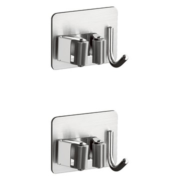 Mega 免打孔304不鏽鋼拖把掛勾置物架 金屬銀 2入組  1組