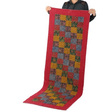 印度紅色棉質瑜珈墊附袋 手工拼布印花 適合靜坐健身與旅行