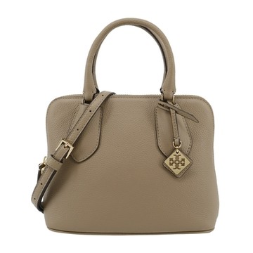 TORY BURCH SWING 荔枝紋拉鍊手提/斜背包(迷你/灰褐)