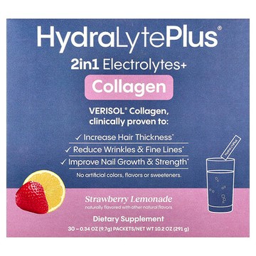 Hydralyte, VERISOL® 膠原蛋白，草莓檸檬水味，30 包，每包 0.34 盎司（9.7 克）