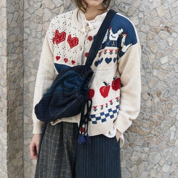 2025秋冬新女 日系韓版大碼重工短款學院風卡通毛衣針織開衫外套