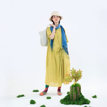 寧夏側綁帶亞麻開襟洋裝