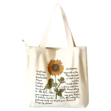 E.City 大容量花朵帆布托特包購物袋 - 提把高約27cm 加密棉帆布  向日葵  40 x 35 x 10cm