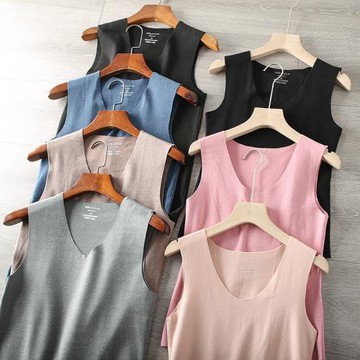 情侶款！高彈無痕！親膚細膩德絨 秋冬男女保暖無痕V領磨毛背心潮