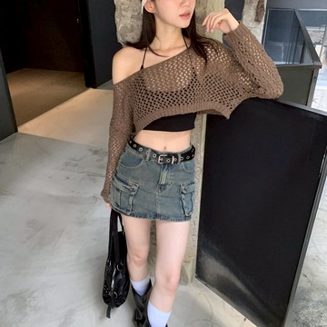 ISA_十月(疊穿!)辣度 洞心針織大寬領短版上衣_59034