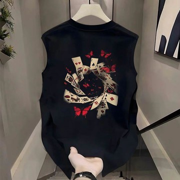 美式坎肩 潮牌男裝 高品質純棉背心 美式痞帥無袖坎肩 國潮大碼圓領 健身運動炸街洋氣夏天男士百搭上衣