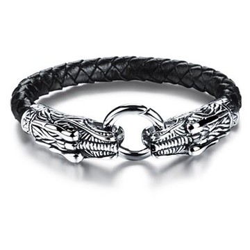 真皮手環 鈦鋼手鍊-別緻復古龍頭設計情人節生日禮物男飾品73cq82【獨家進口】【米蘭精品】