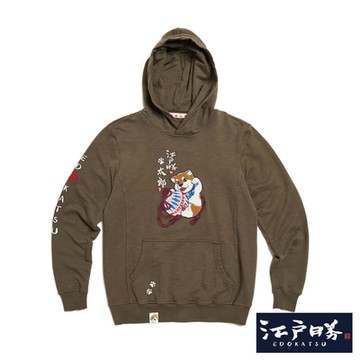 江戶勝 男裝 勝太郎玩球連帽長袖T恤-中灰色