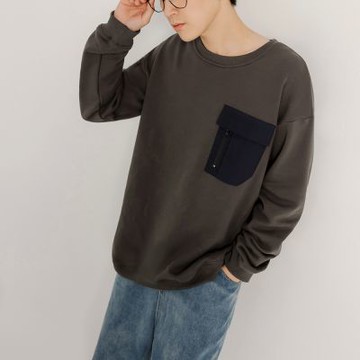 OB嚴選中大尺碼-寬版純棉內刷毛撞色拉鍊口袋大學T《JA0009》