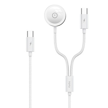 TOTU 拓途 鋅系列 一分二 Type-C to Apple Watch Lightning 磁吸充電線 1.6M  白色  1條