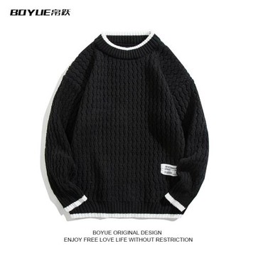 BOYUE帛躍秋冬休閑假兩件撞色毛衣男日系復古高街潮流保暖針織衫