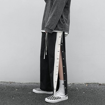 秋季直筒九分排扣褲男寬松ins高街潮牌學生嘻哈運動百搭潮流褲子