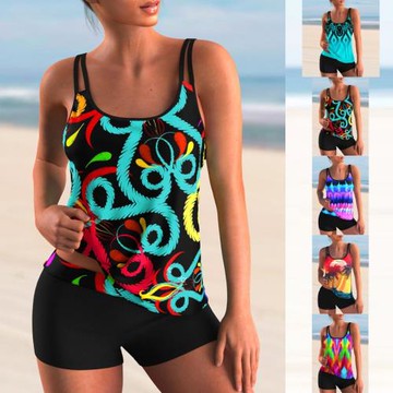 Printed split flat angle swimsuit for women 印花分體平角泳裝