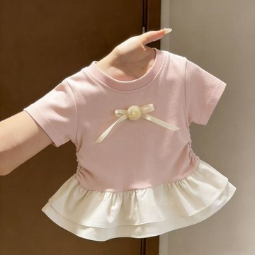 🎀biubiu童裝🎀女童荷葉短袖蝴蝶結T恤夏季新款洋氣甜美兒童上衣公主...