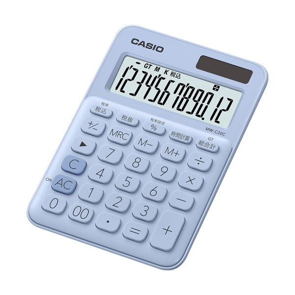 (まとめ) カシオ カラフル電卓 ミニジャストタイプ12桁 ペールブルー MW-C20C-LB-N 1台 〔×10セット〕(代引不可)