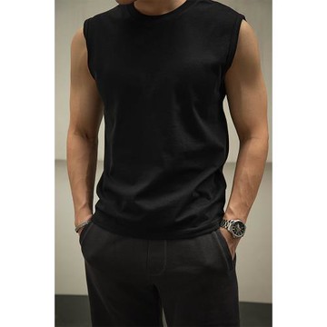 唔刃工裝美式小領口重磅無袖T恤背心坎肩吸汗透氣內搭硬漢運動男