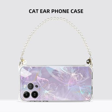 適用蘋果16手機殼秋冬新款紫色花蝶iPhone16Pro小眾簡約斜挎可背16plus珠鏈手提掛繩15promax防摔15硅膠軟殼