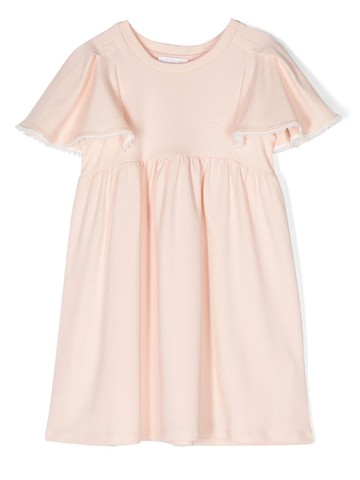 Chloé Kids - flutter-sleeve cotton dress - kids - Cotton - 5 - Pink