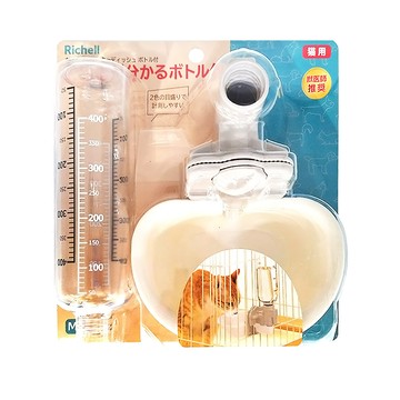 Richell 利其爾 固定式飲水盤 附刻度瓶 貓用 M  灰色 + 白色  1個