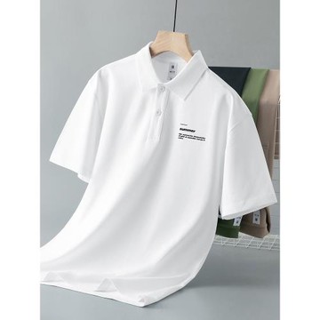 短袖t恤男冰絲涼感帶領翻領白色polo衫商務休閑保羅有領印花半袖