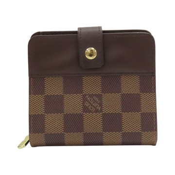 【二手名牌BRAND OFF】LOUIS VUITTON LV 路易威登 棕色 棋盤格 帆布 金扣 Compact 中夾 N61668