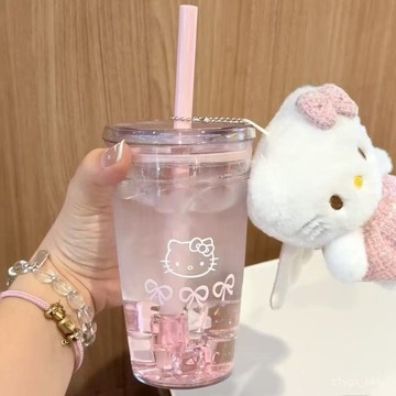 🔥臺灣出貨🔥塑料杯吸管杯粉係卡通可愛萌透明冷水杯子咖啡杯衝泡杯 MDEH