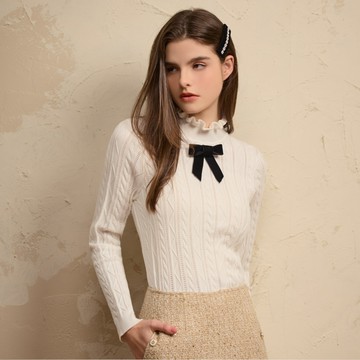 SO NICE 宮廷風荷葉立領可拆式蝴蝶結天絲混紡棉質上衣