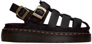 Dr. Martens 黑色 Wrenlie Grizzly Leather Fisherman 凉鞋