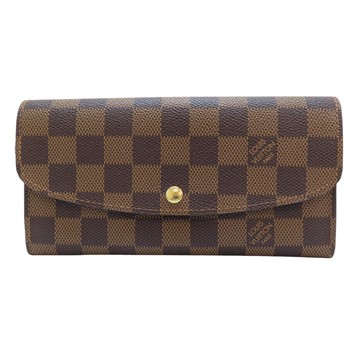 LOUIS VUITTON LV 路易威登 棕色 棋盤格帆布 Emilie 釦式長夾 N63019