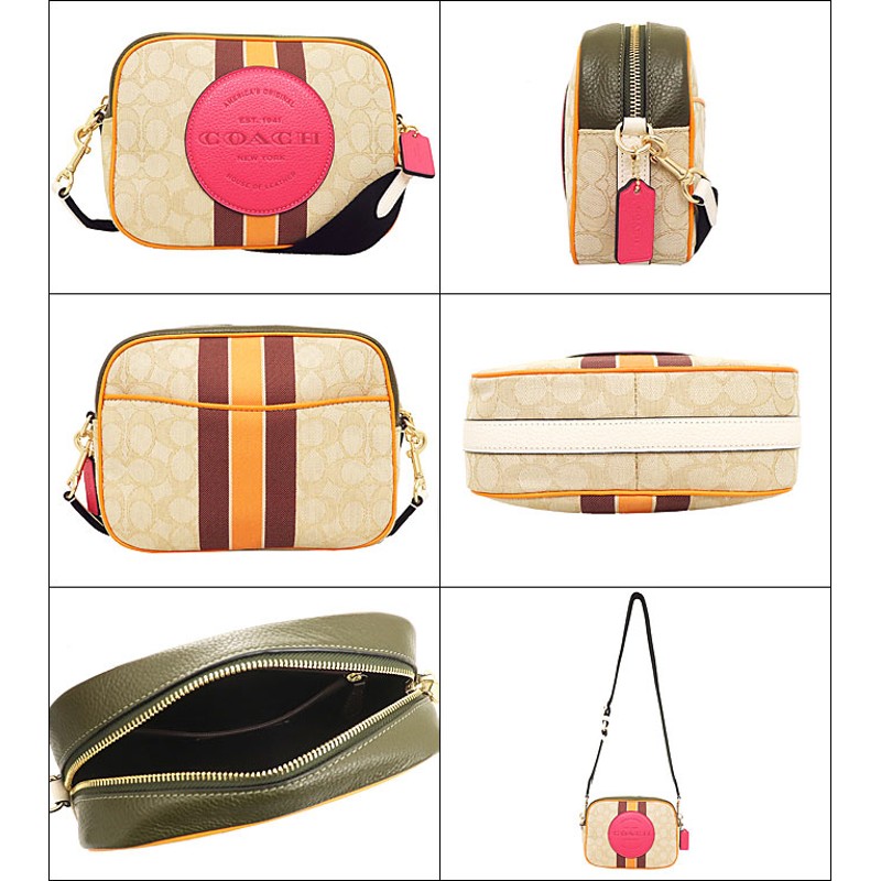 コーチ COACH バッグ ショルダーバッグ F01912 1912 ライトカーキ×エレクトリックピンク シグネチャー ジャガード ストライプ パッチ  アウトレット レディース | LINEブランドカタログ