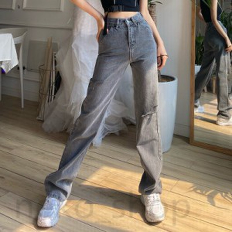 ダメージ加工 ヴィンテージ レディース デニムパンツ ストレート ジーンズ ワイドパンツ ガウチョパンツ ハイウエスト デニムズボン ロン 通販 Lineポイント最大1 0 Get Lineショッピング