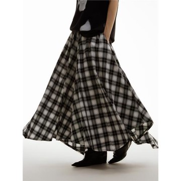 FUNKYFUN 2024SS 復古黑白格紋闊型裙褲