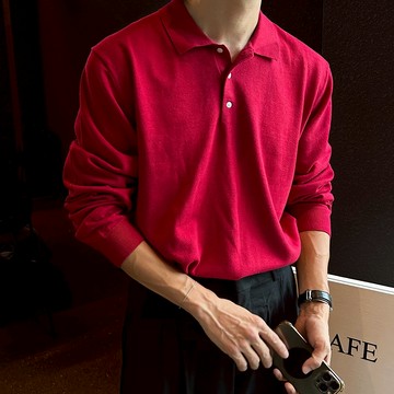 正韓SUPIMA棉素色翻領長袖針織上衣 10色 YUPPIE 預購商品 1014