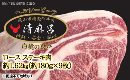 清麻呂 牛 ロース ステーキ肉 約1.62kg（約180g×9枚）岡山市場発F1 牛肉 岡山県産