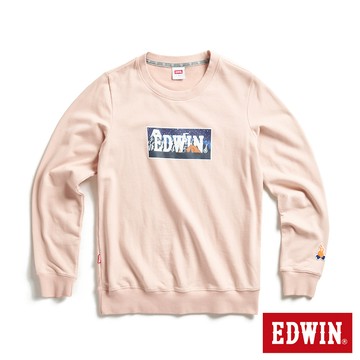 EDWIN 女款 露營系列 富士山營地BOX LOGO厚長袖T恤(淺粉紅)