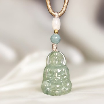 冰種飄綠翡翠觀音菩薩項鍊  | 天然緬甸玉翡翠A貨 | 送禮