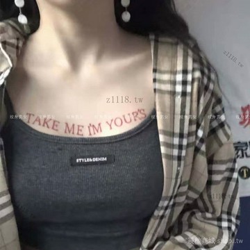 🎇可開發票✨紅色英文字母紋身貼鎖骨胸口性感玫瑰防水女持久TakeMeImYours#免運