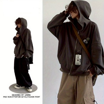 【T-2】🖤日系復古廓形徽章連帽衛衣男女生春秋季學院風基礎款純色休閒外套 長袖上衣 寬鬆外套 連帽開衫
