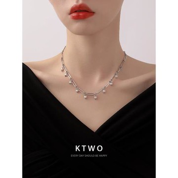 淡水珍珠吊墜項鏈女小眾高級設計感拼接潮酷新款鎖骨鏈粗頸鏈飾品