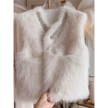 名媛風氣質羊羔毛馬甲背心女2025年秋冬新款加厚保暖鑲鉆馬夾外套
