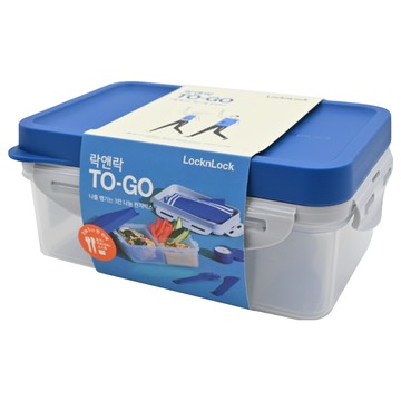 LocknLock 樂扣樂扣 Togo 三格方形PP保鮮盒 藍色  1組  保鮮盒1入 + 分格盒1入 + 迷你醬料盒1入 + 密封隔板1入 + 刀子1入 + 叉勺1入 + 上蓋1入