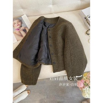 小香風羽絨服女冬季2024新款高端法式復古寬松羽絨內膽羊毛短外套