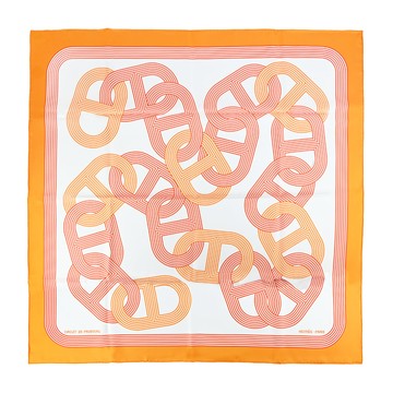 Hermes 愛馬仕 24郊區賽道 90 真絲披肩/方巾(橘白)_廠商直送