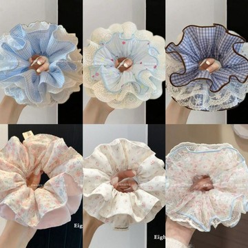 ✅春日超仙韓系碎花蕾絲大腸髮圈女甜美感丸子頭慵懶風超大發飾頭繩【台灣出貨】