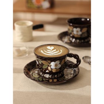 設計師咖啡杯陶瓷高顏值拉花拿鐵杯碟復古法式杯子女生日禮物禮盒